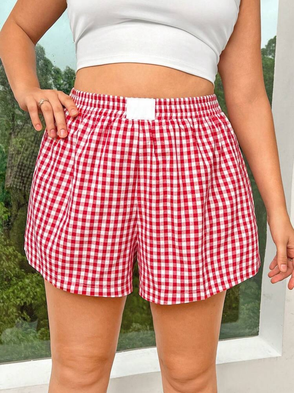 Red White Gingham Boxer Shorts Women’s S High Rise Coquette Cottagecore